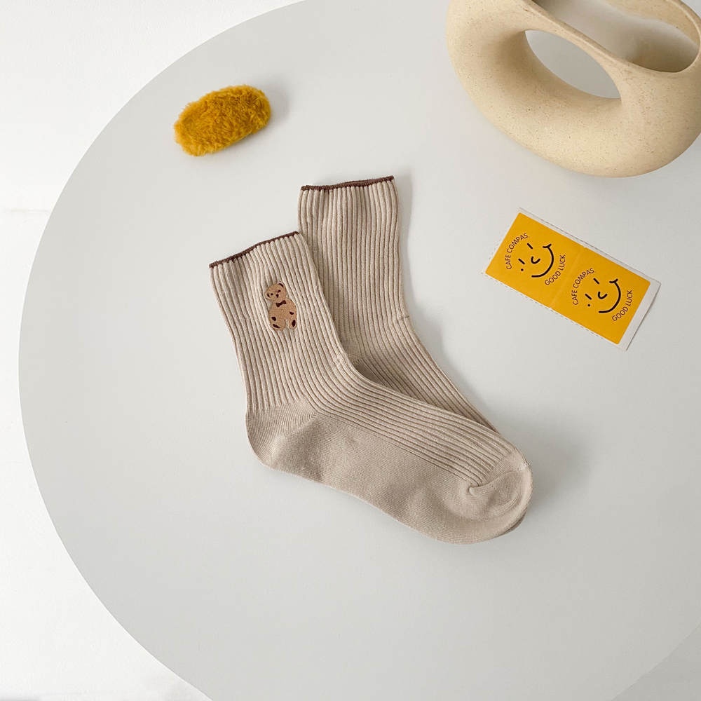 Tất cổ cao nhiều màu họa tiết gấu dễ thương chất vải đẹp phong cách Hàn Quốc cho nữ