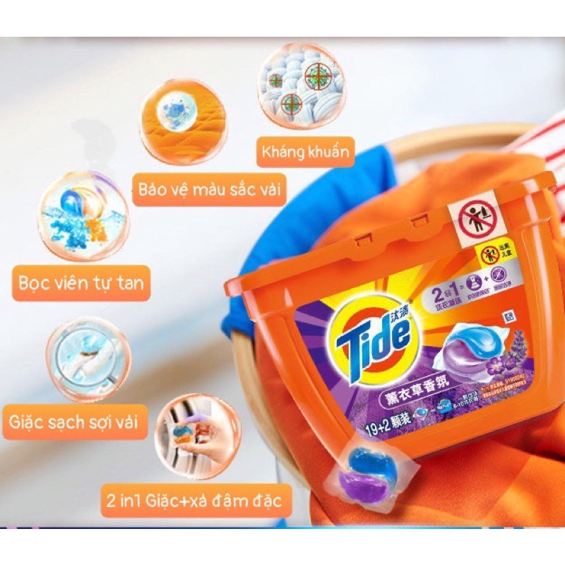 Viên Giặt Xả Tide Lavender 96 viên-3hộp lưu hương , giữ màu áo, ít nhăn