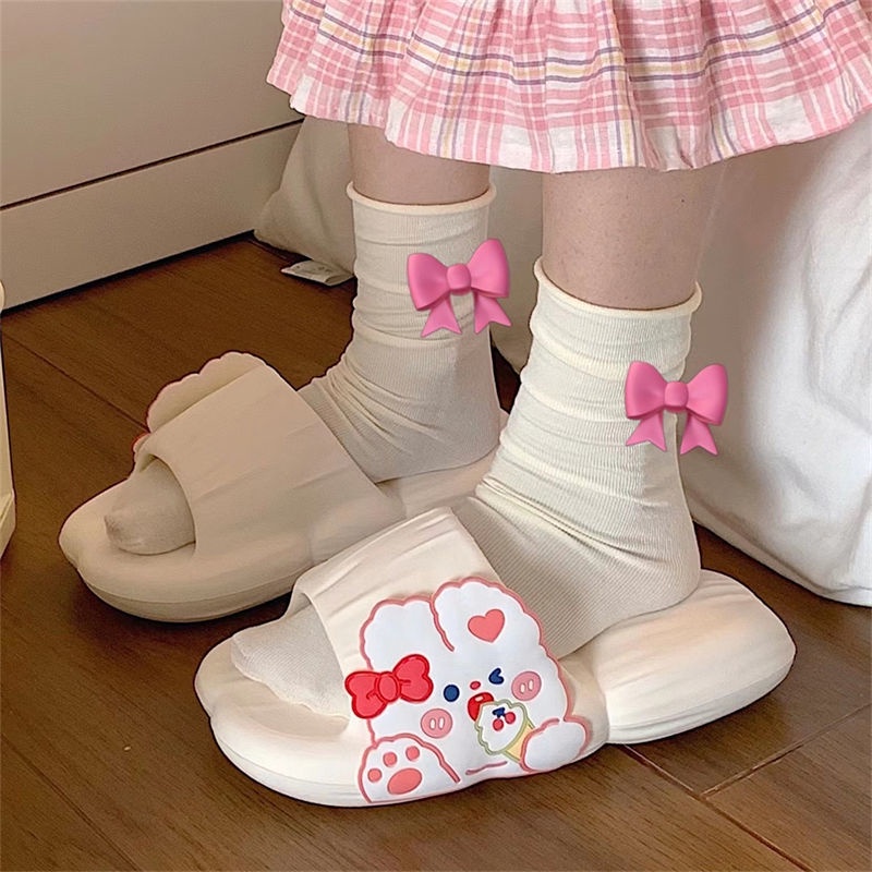 Oeggeo shop Dép Đi Trong Nhà Nắp Lật Họa Tiết Thỏ Hoạt Hình Cho Nữ
