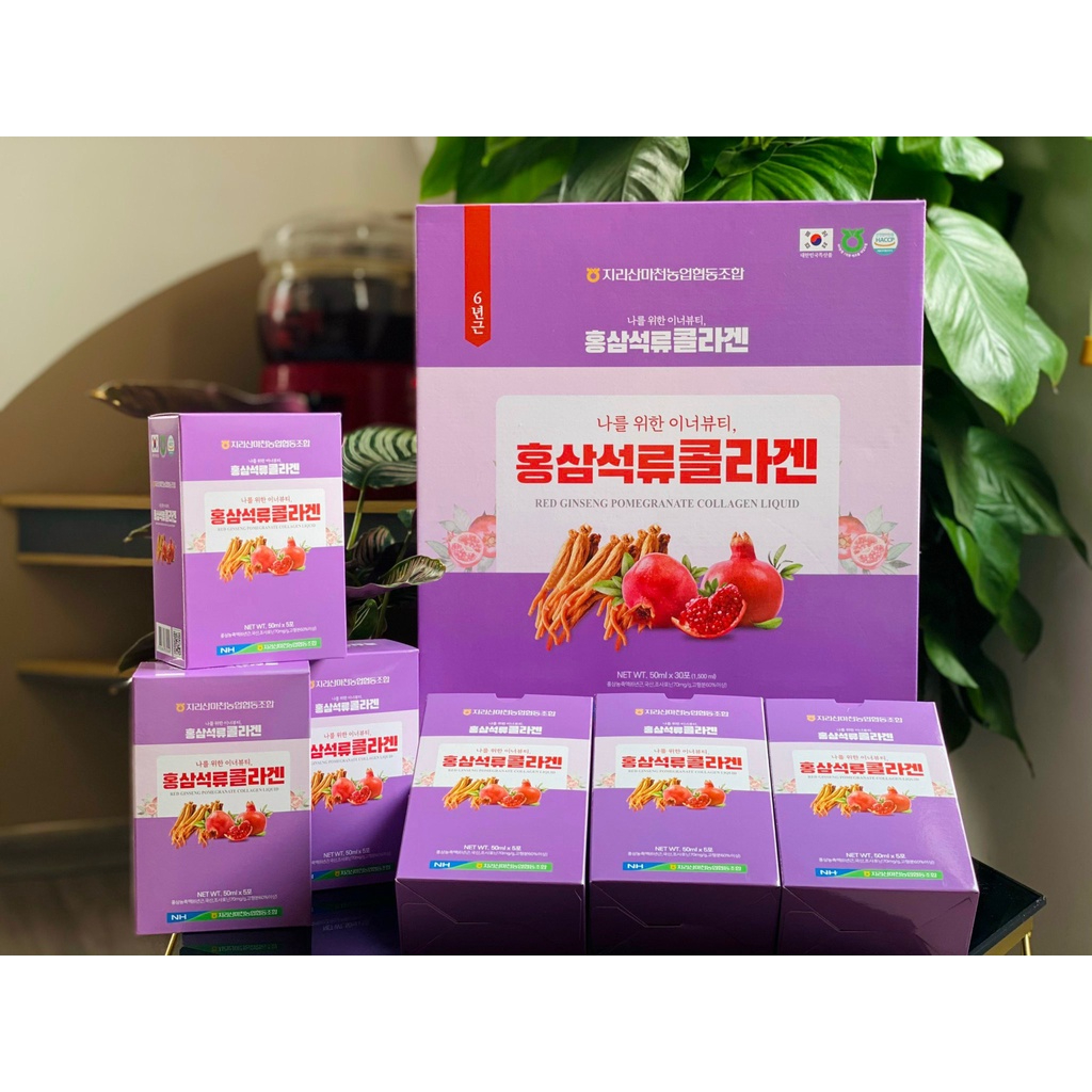 Nước chiết xuất Hồng Sâm Lựu Collagen màu tím hộp 50ml x 30 gói