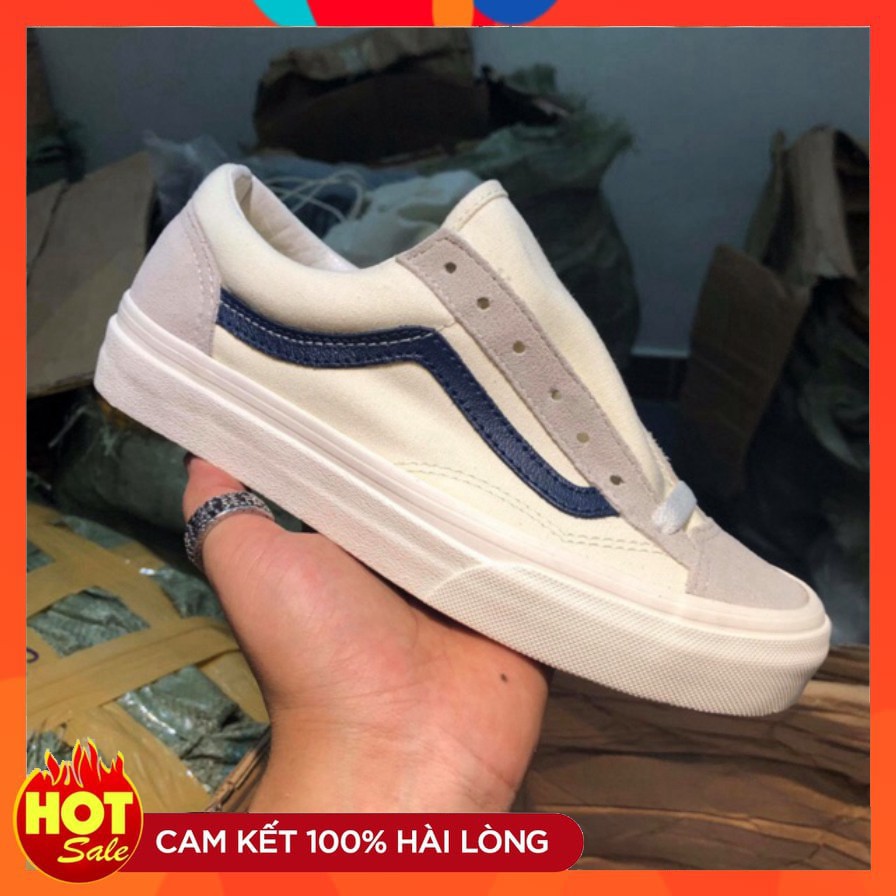 NEW SALE 11-11 Giày Sneaker Vans Kelly Trắng Kẻ Navy ⛟