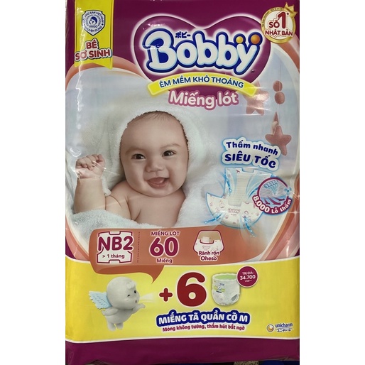 Miếng lót sơ sinh Bobby newborn 1 (108 miếng)/ newborn 2 (60 miếng)