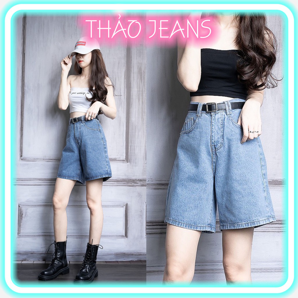 Quần Short Ngố Jean Lững Ống Rộng Lai Cuốn Phong Cách ULZZANG