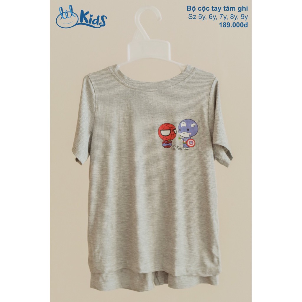 Bộ quần áo cộc tay kid vải tăm trơn cho trẻ 5 tuổi đến 9 tuổi little love (KIDCOC01)