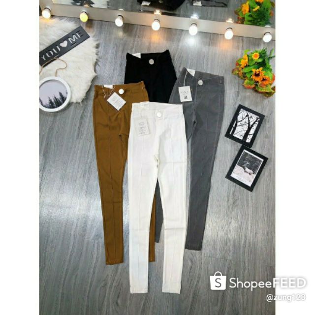 Quần jean giấy nữ 1 cúc ôm dáng chất skinny co giãn