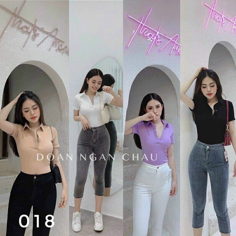 Áo thun body cổ đức khuy cài