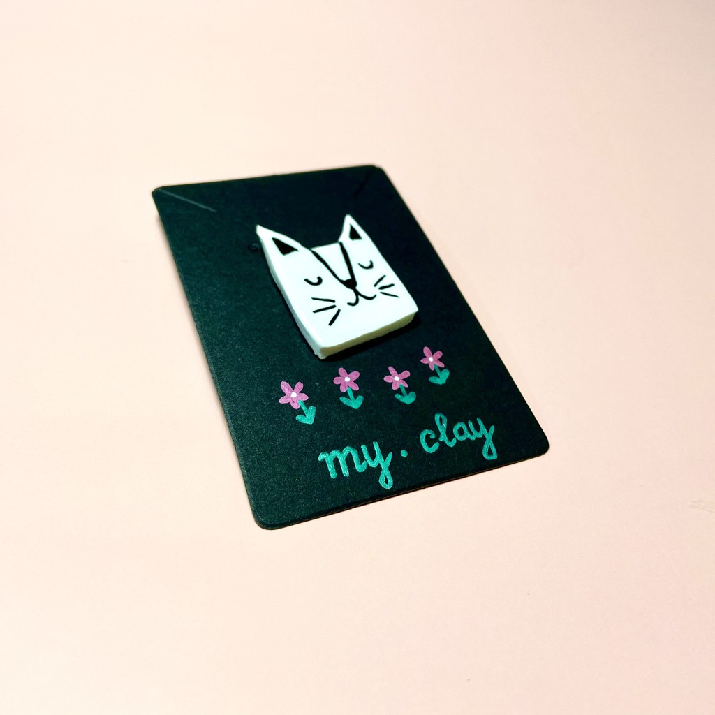 Phụ kiện quần áo - pin cài thiết kế Simple Cat hoạt hình đáng yêu cho bé từ đất sét polymer clay
