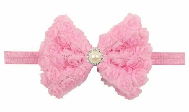 Băng đô ren nơ lớn đính hạt bé gái