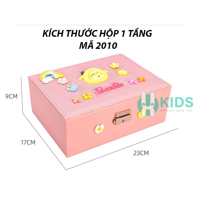 Hộp đựng trang sức sẵn nhiều phụ kiện vòng cổ, vòng tay, bông tai nhẫn, nơ buộc tóc dễ thương cho bé gái