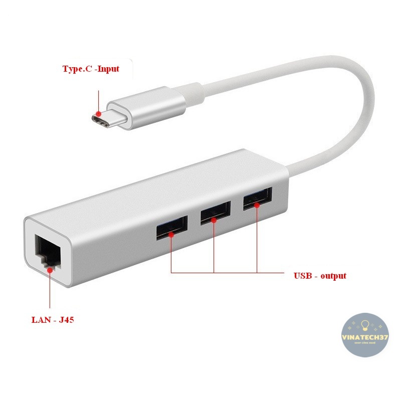 Bộ Chuyển Đổi Thiết bị chuyển đổi cổng Type C sang cổng mạng LAN RJ45 3 cổng USB 3.0 dành cho Macbook,..v..v..!
