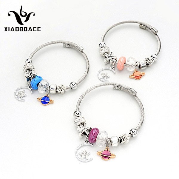 XiaoboACC Vòng Đeo Tay Đính Hạt Họa Tiết Mặt Trăng / Ngôi Sao Phong Cách Hàn Quốc - Hàng mới về