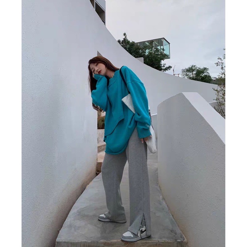 Quần Nỉ Ống Rộng Phối Dây Kéo CANI PANTS Dáng Suông Ulzzang (Đen/Xám)