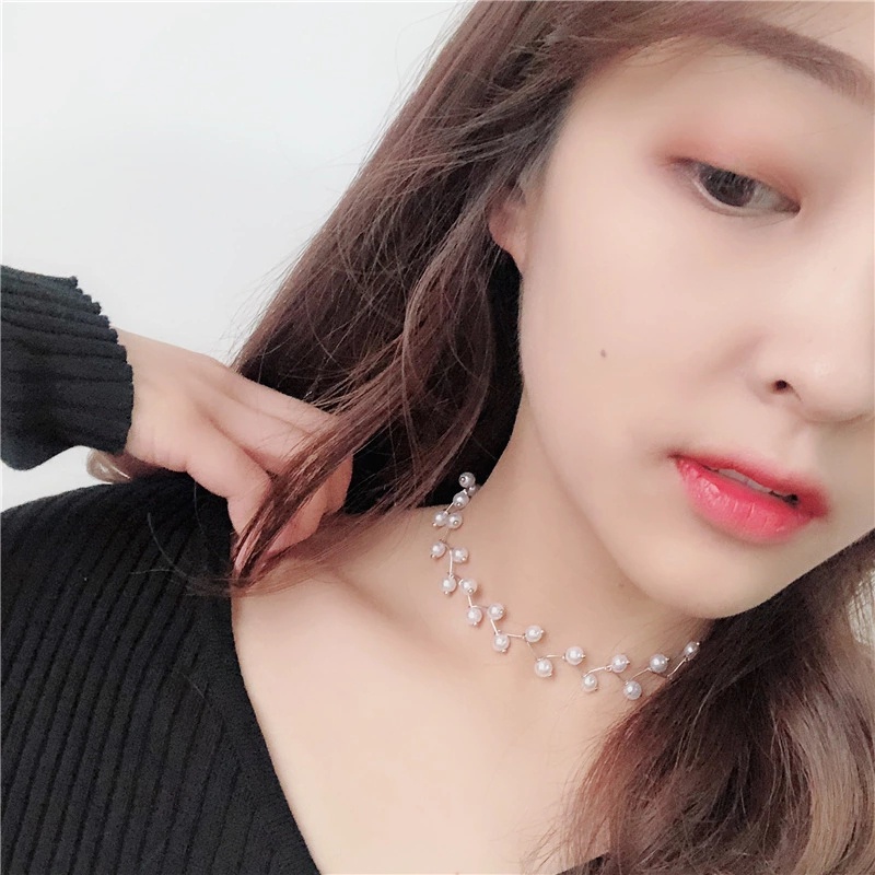 Vòng cổ choker đính ngọc trai giả thanh lịch dành cho nữ