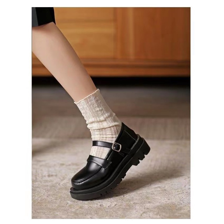 Giày Mary Jane Đế Xốp Dày Màu Đen Phong Cách Nhật Bản Dành Cho Nữ