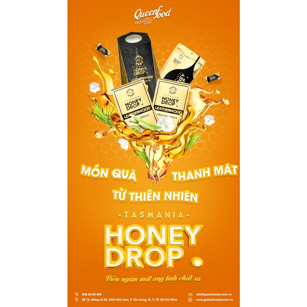 Kẹo Sả Nhân Mật Ong - Honey Drop Leatherwood Vàng Kim Only Nature 33gr