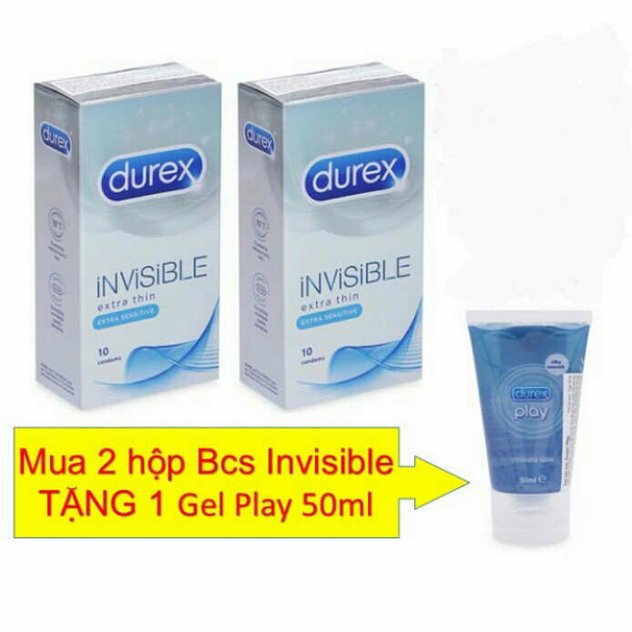 [COMBO 2 Hộp] Bao cao su SIÊU MỎNG Durex Invisible + TẶNG 1 Gel Play 50 ml - 2 hộp 20 cái