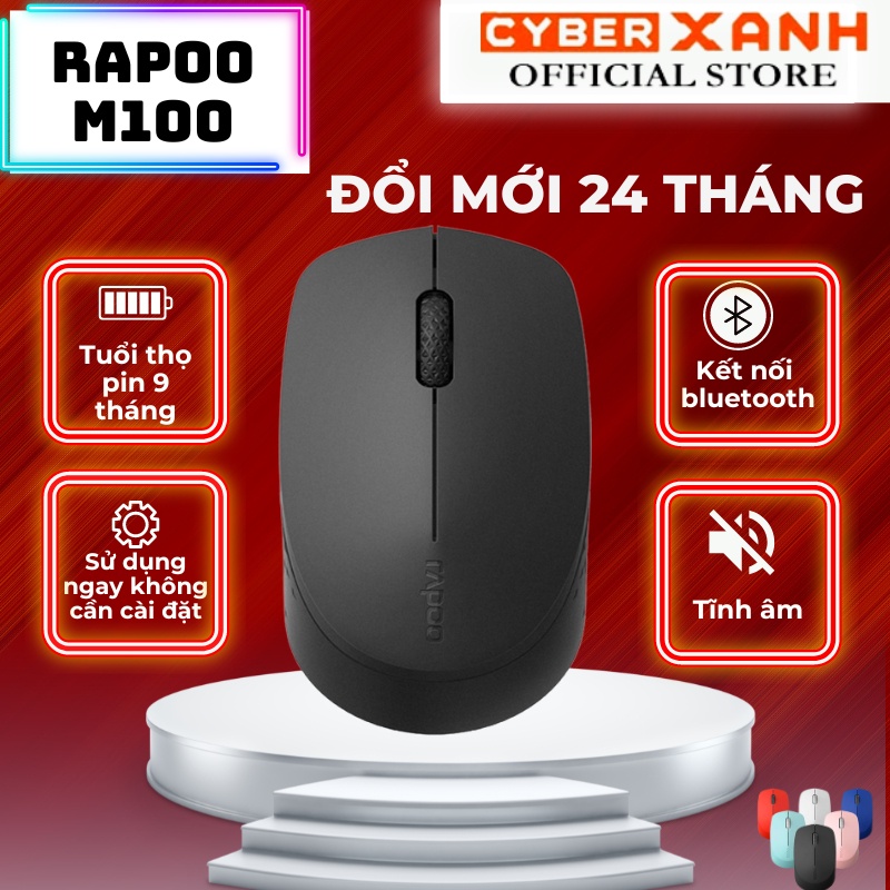 Chuột ko dây cho laptop pc laptop kêt nối bluetooth hoặc USB yên tĩnh Rapoo M100 – Cam kết BH đổi mới trong 2 năm