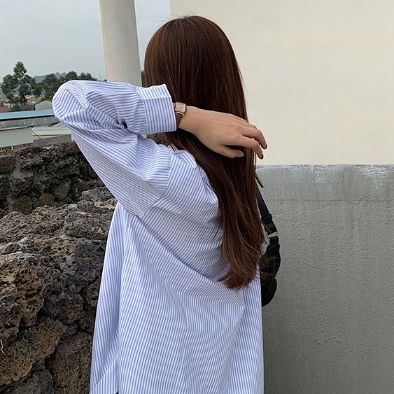 Áo sơ mi tay dài kẻ sọc phong cách cổ điển dễ phối đồ Xiaozhainv
