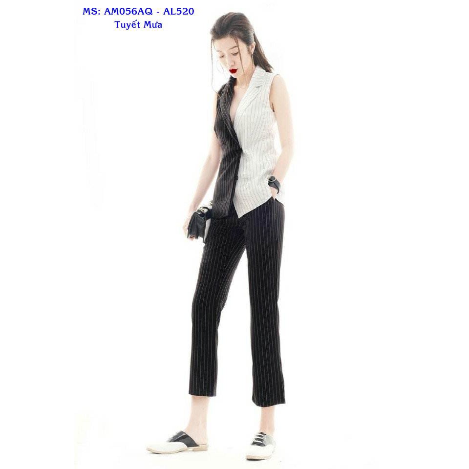 Set Áo Sọc Phối Màu Trắng Đen Quần Ôm