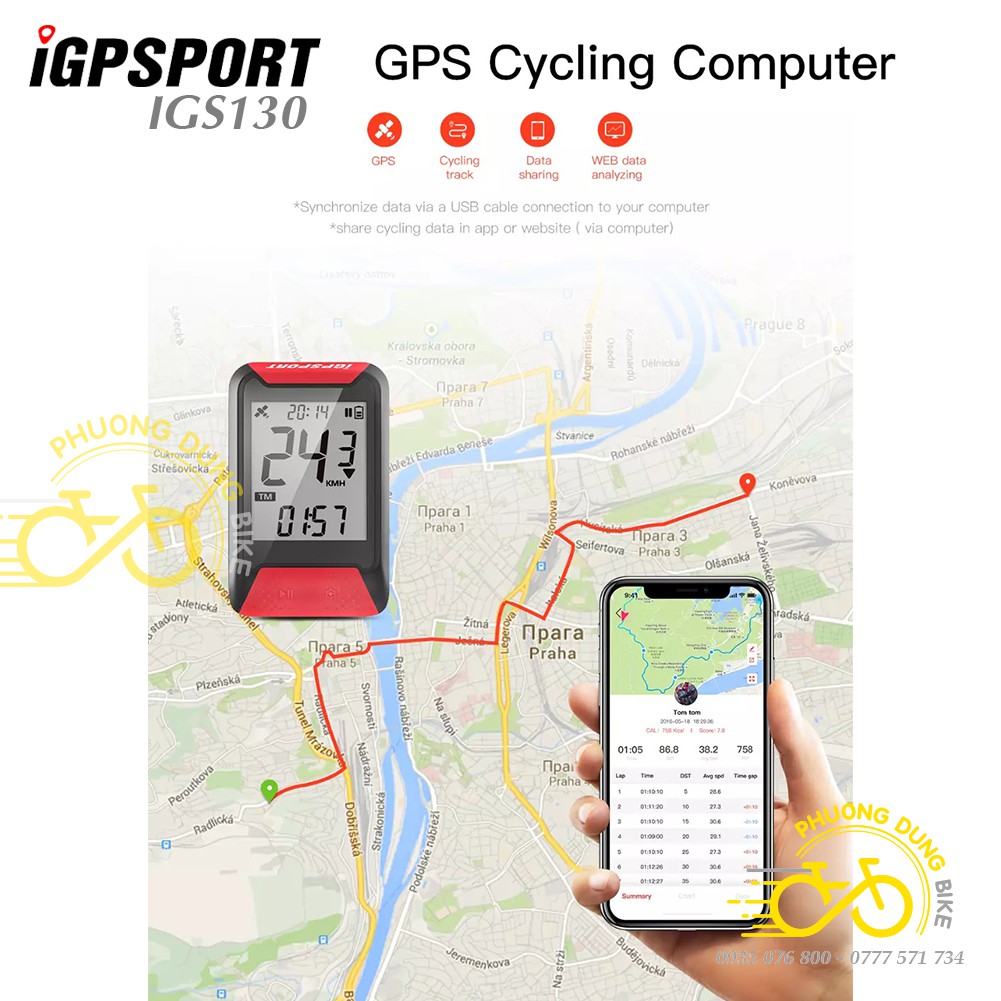 Đồng hồ đo tốc độ xe đạp định vị vệ tinh GPS IGPSPORT IGS130