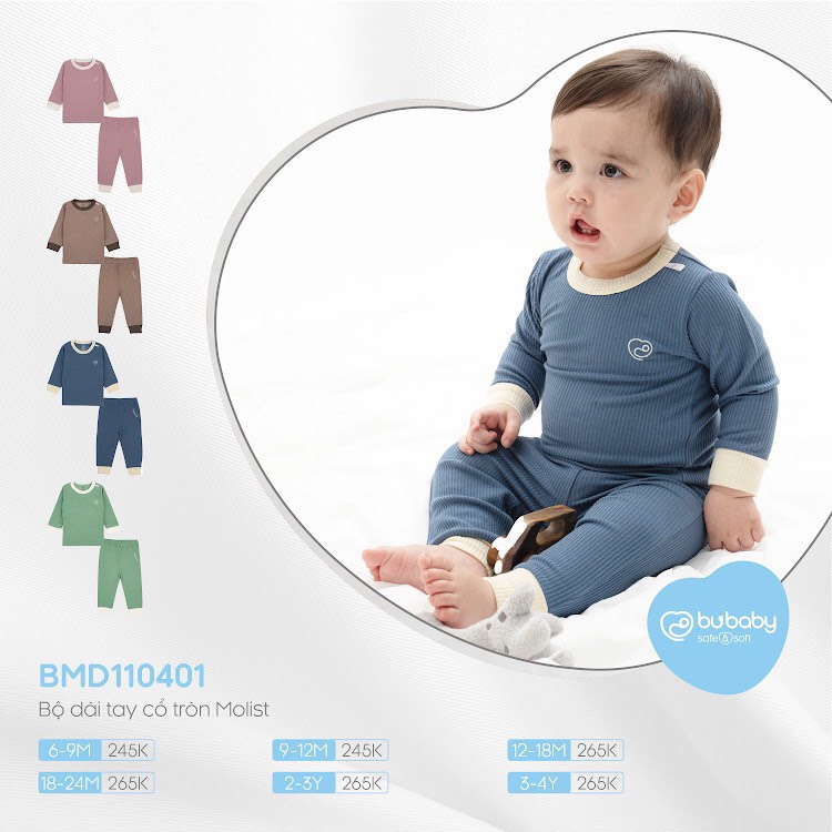 [CHÍNH HÃNG] Bộ quần áo dài tay cổ tròn trẻ em Candie Molist BMD110401 Bu