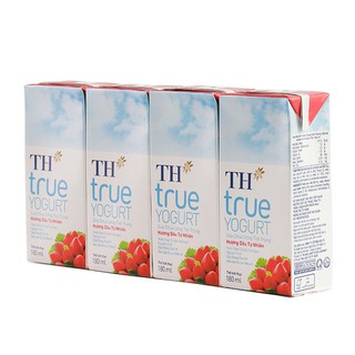 Lốc Sữa Chua Uống Tiệt Trùng Hương Dâu Tự nhiên TH True Yogurt 180mlx4
