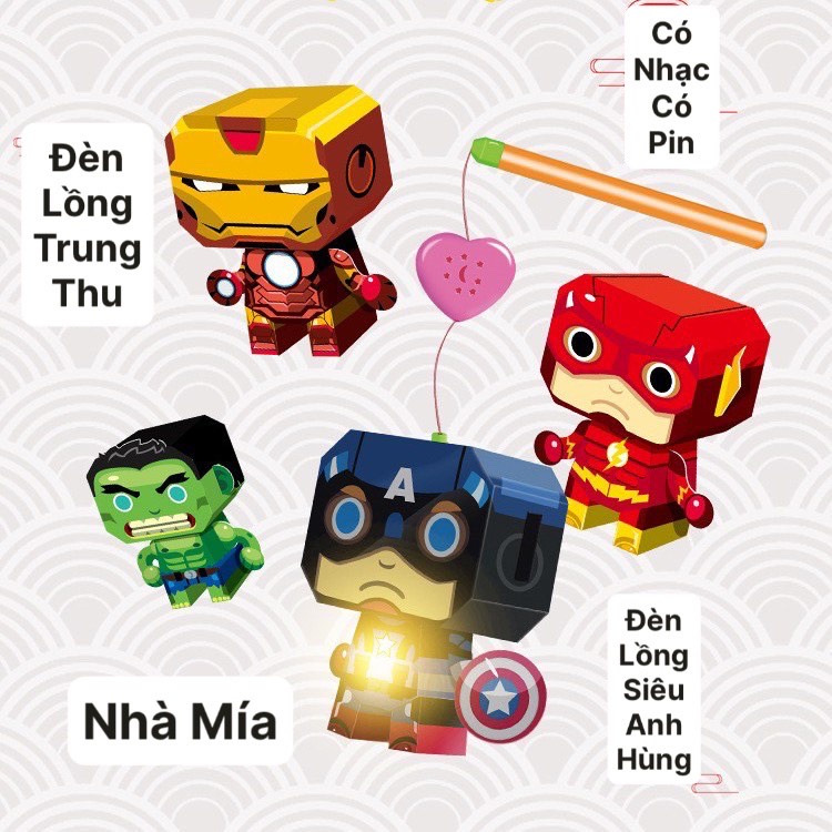 Đèn lồng trung thu, lồng đèn trung thu cho bé có âm thanh ánh sáng hoạ tiết siêu anh hùng.
