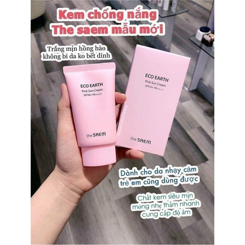 Kem Chống Nắng The Saem (Hồng) Eco Earth Power Pink Sun Cream SPF50+ PA++++ 50ml Chính Hãng Mẫu Mới 2020 | BigBuy360 - bigbuy360.vn
