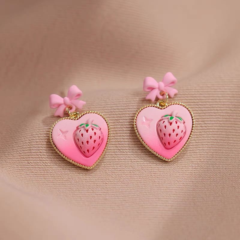 Bông Tai Dáng Dài Hình Hoa Tulip / Dâu Tây Dễ Thương Thời Trang Cho Bạn