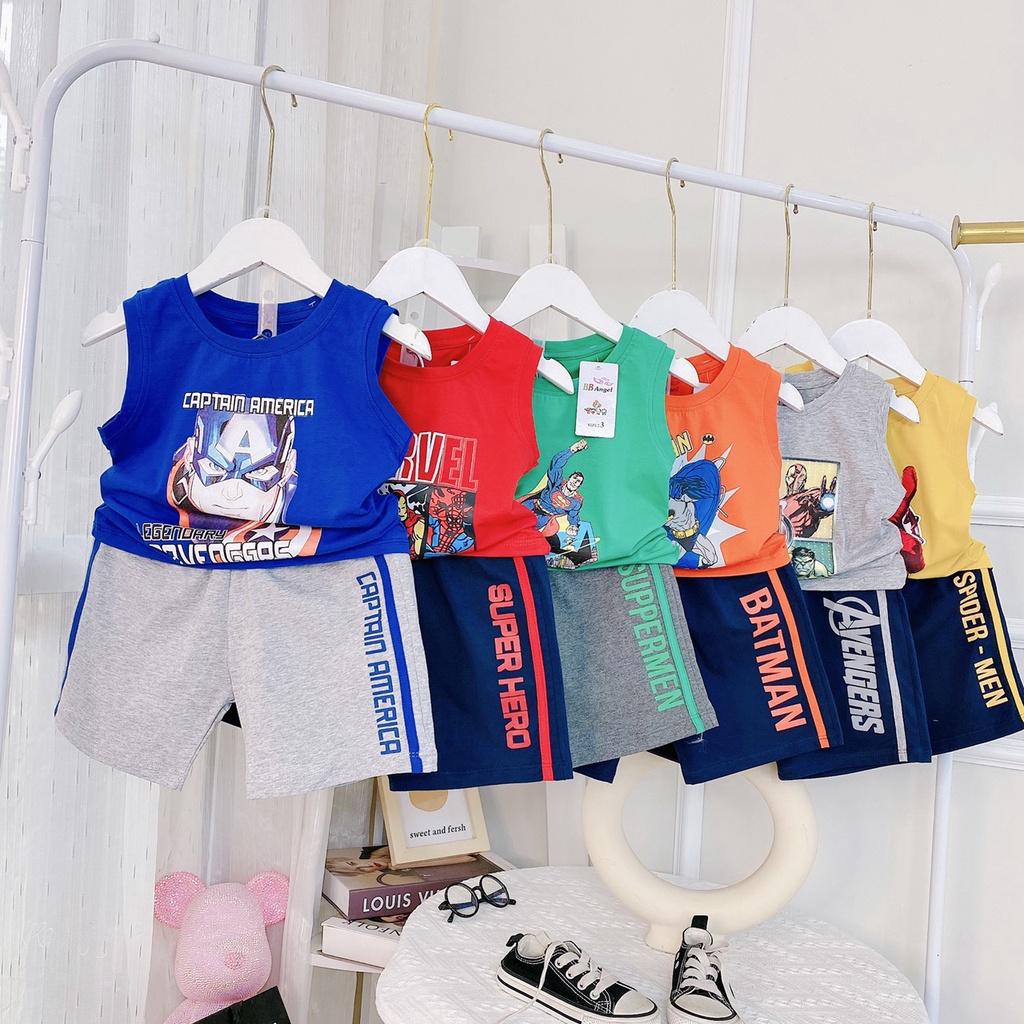 Bộ siêu nhân bé trai , đồ bộ in 3D siêu nhân cotton co giãn 4 chiều