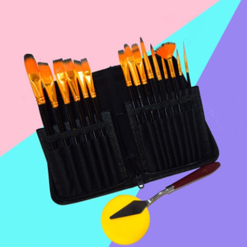 15 Pcs/Set Artist Paint Brush Set Art Oil Watercolor Face Painting Artist Paint Brushes with Mixing Knife and Sponge for Kids & Adults