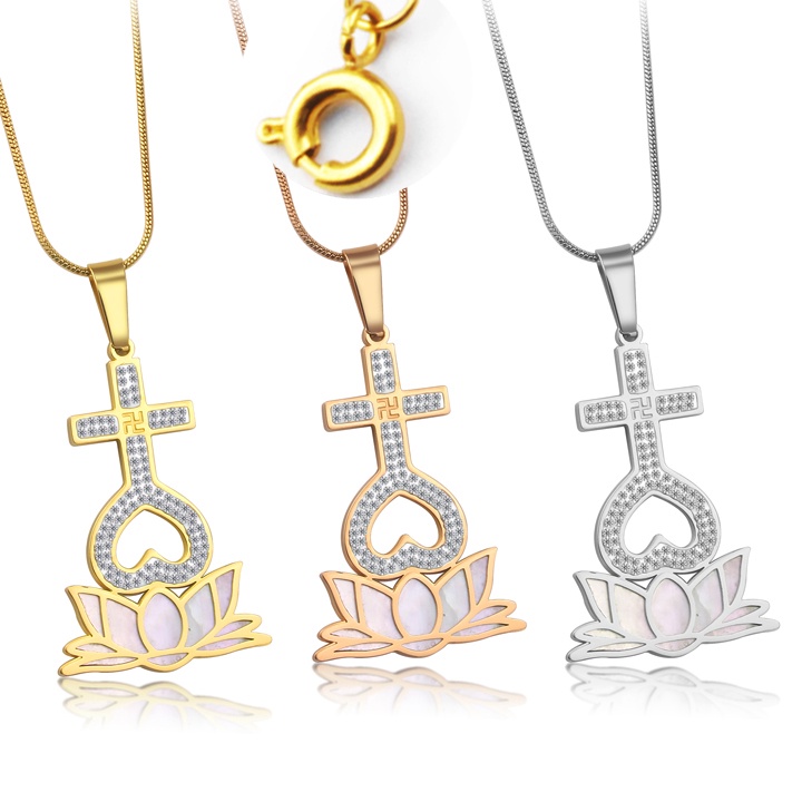 Dây chuyền thiên tâm đính full đá đế hoa sen khóa tròn vip đem lại bình an và may mắn cho người đeo