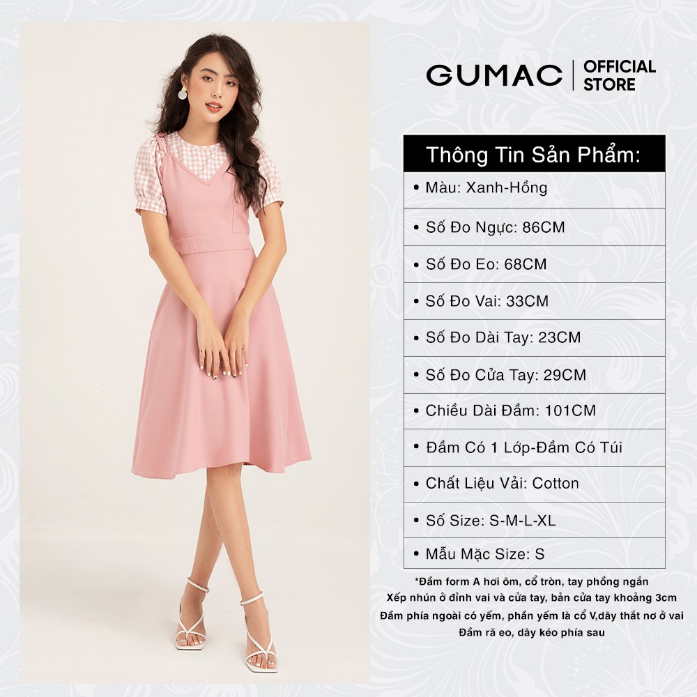 Đầm yếm nữ GUMAC phối sọc caro, trẻ trung đủ size đủ màu DB1102 | BigBuy360 - bigbuy360.vn