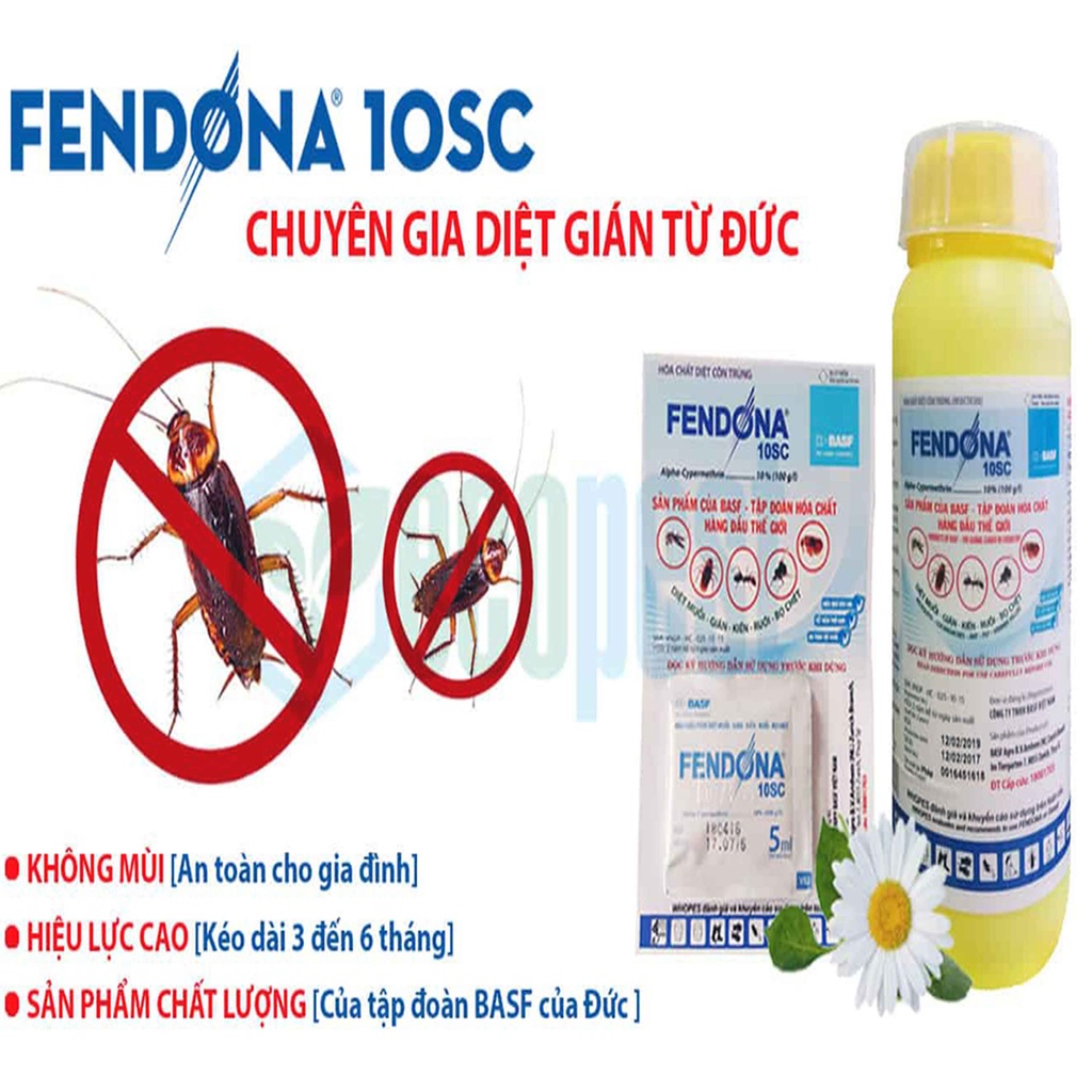 Thuốc Diệt Muỗi, Diệt Gián, Diệt Kiến, Diệt Bọ Chét Fendona 10sc Vỉ 5ml, Không Mùi Sạch Côn Trùng