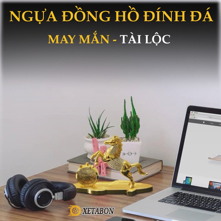 Tượng ngựa mạ vàng đồng tích hợp đồng hồ tiện lợi - tặng kèm nước hoa - mã đáo thành công