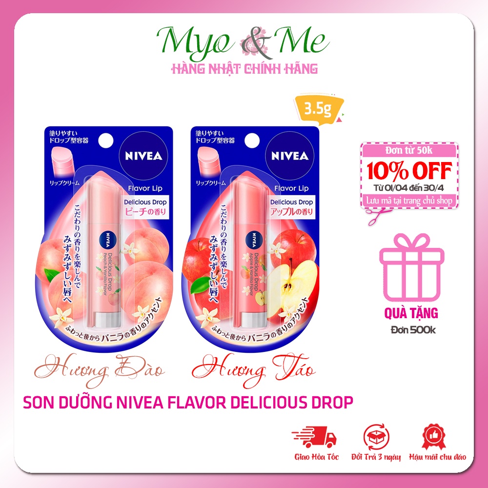 Son dưỡng Nivea Flavor Lip Delicious Drop Nhật Bản - son dưỡng không màu mùi đào, táo - 3.5g