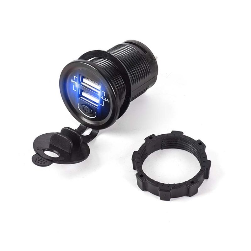 Bộ sạc điện thoại 12V 24V USB kép 5V 2.1A có công tắc bật/tắt cho xe hơi/xe máy/xe tải/tàu thuyền