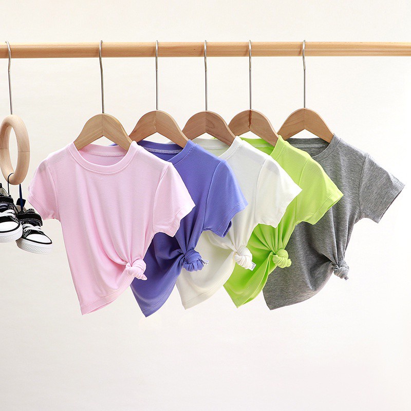 Áo thun cotton tay ngắn màu sắc trơn phong cách Hàn Quốc thời trang hè cho bé