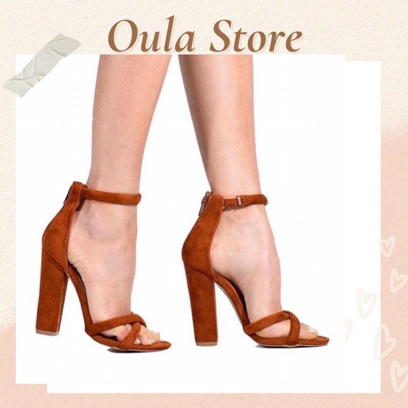 Giày sandal cao gót nữ kiểu dáng dây chéo có quai hậu chất liệu da lộn cao cấp - SD35 - November House