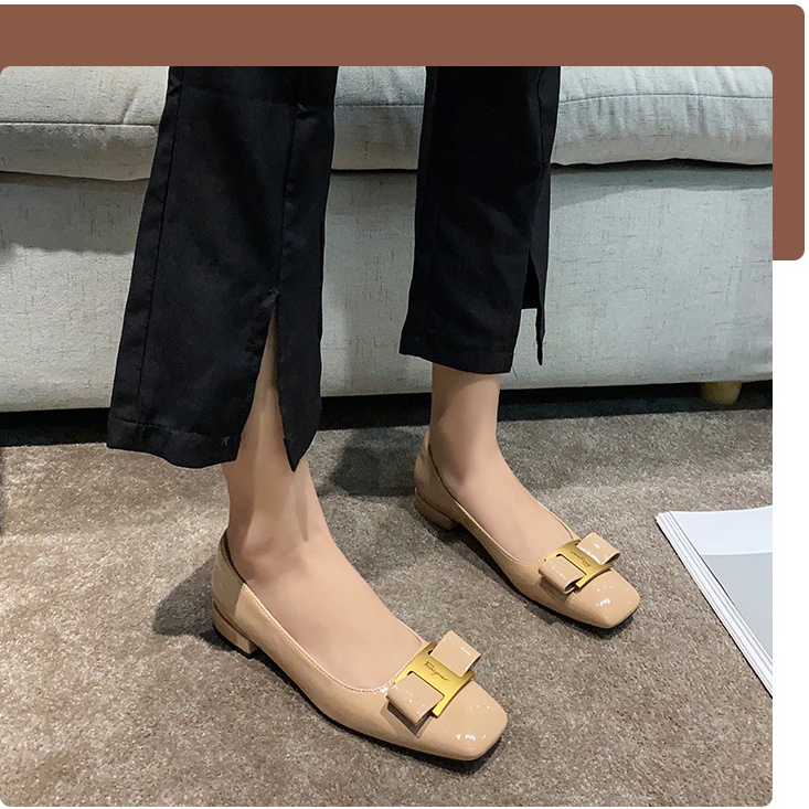 Giày Gót Thấp Mũi Vuông Phối Khóa Kim Loại Phong Cách Hàn Quốc Size Nhỏ 33 34