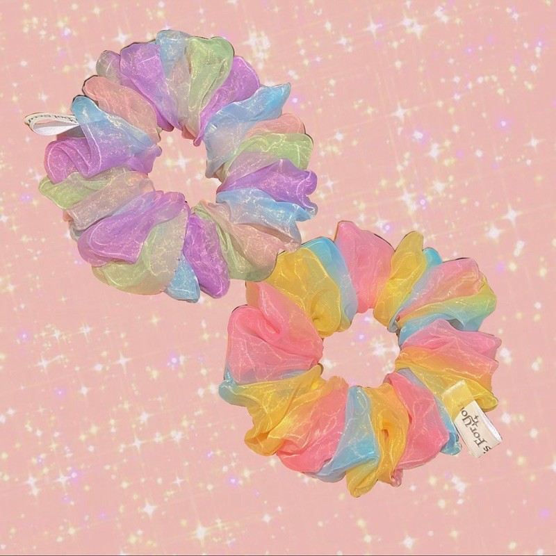 Đồ buộc tóc scrunchies loang màu voan phồng màu mới 2 size ✨