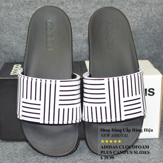 Dép Adidas Cloudfoam Plus Campus Sample màu đen đế đen quai trắng sọc đen