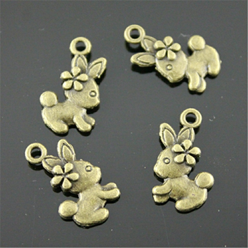Bộ 20 Mặt Dây Chuyền Thủ Công Hai Mặt Hình Thỏ Bằng Đồng Mạ Bạc 18x20mm