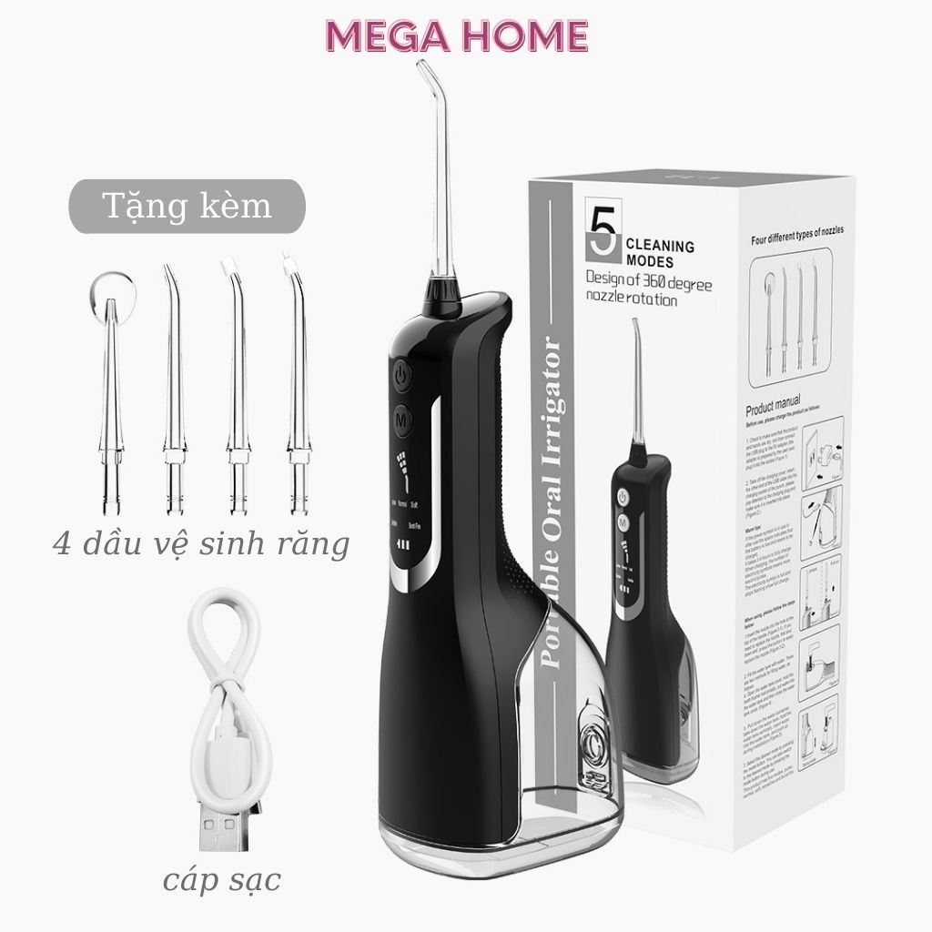 Máy tăm nước Portable Oral Irrigator 5 chế độ chăm sóc răng miệng, Bảo hành 6 tháng - L12