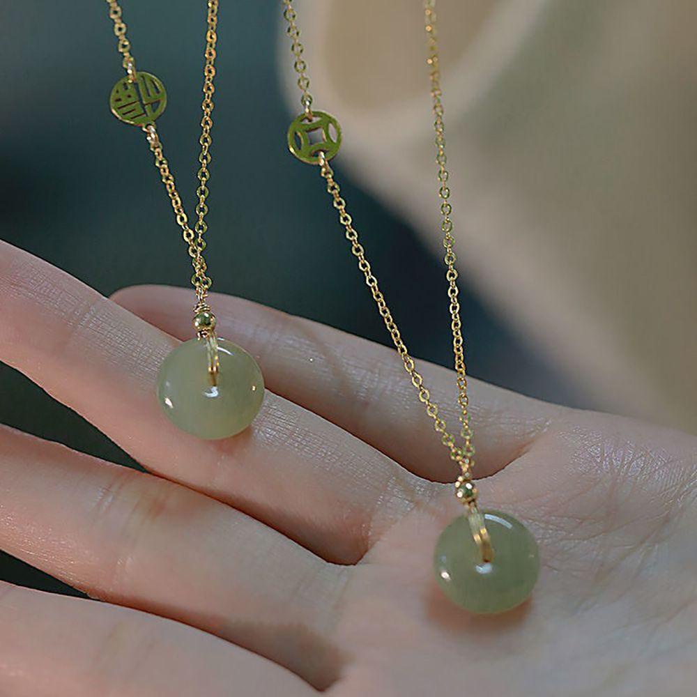 Vòng Cổ Choker Mặt Ngọc Bích Tròn Phong Cách Hàn Quốc Cá Tính Thời Trang Dành Cho Nữ