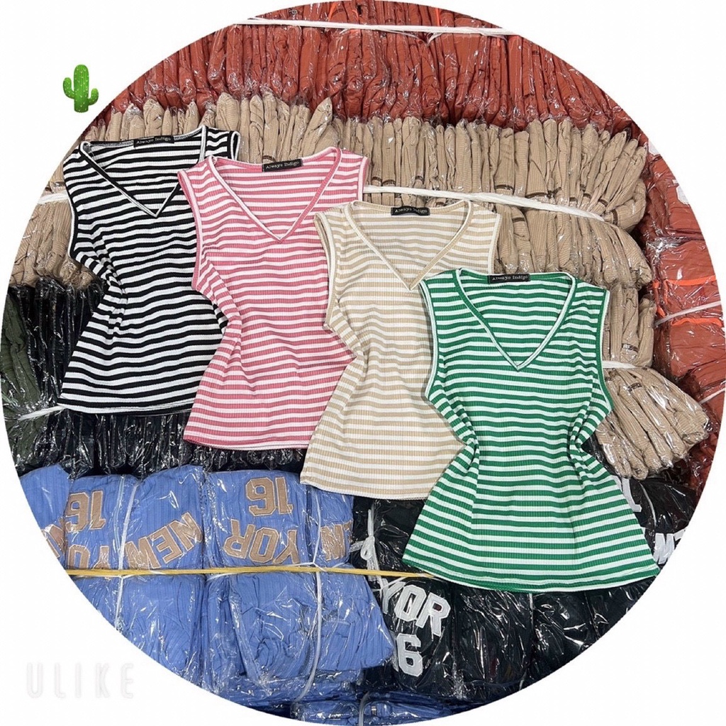 áo kiểu cổ v sát nách kẻ sọc ngang màu sắc đẹp p