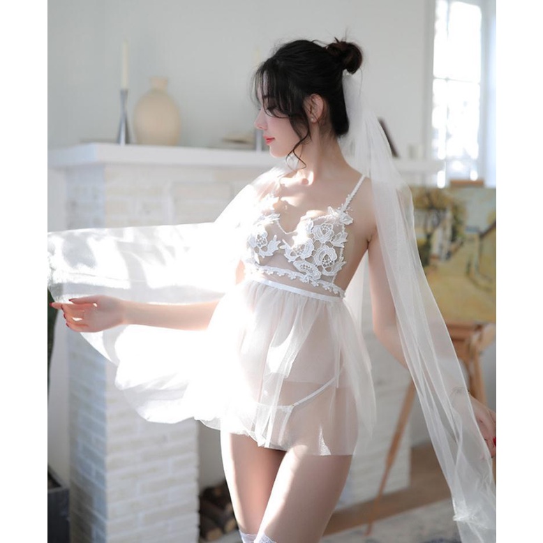 [Che tên] Cosplay Cô Dâu Sexy -Đồ Lót Nữ Sexy - Cosplay Cô Dâu Trắng Vải Voan Hờ Hững Sang Chảnh Siêu sexy CP037