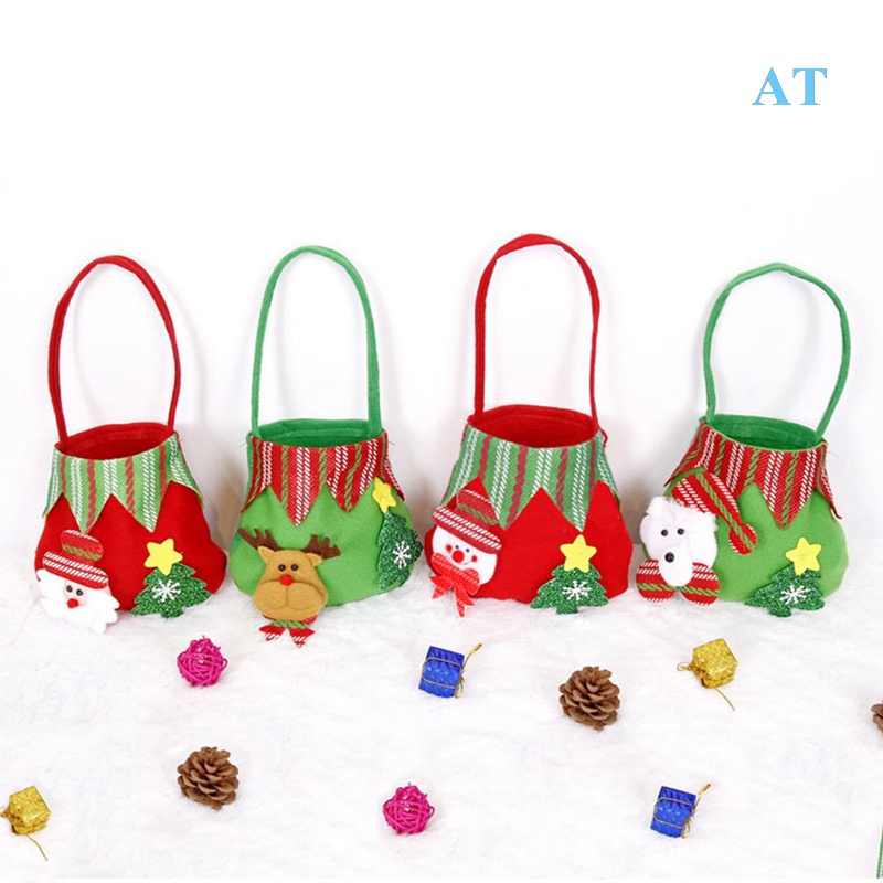 Túi Tote Đựng Kẹo Giáng Sinh Bằng Vải Không Dệt Hình Ông Già Noel Người Tuyết Tuần Lộc Sáng Tạo Cho Trẻ Em