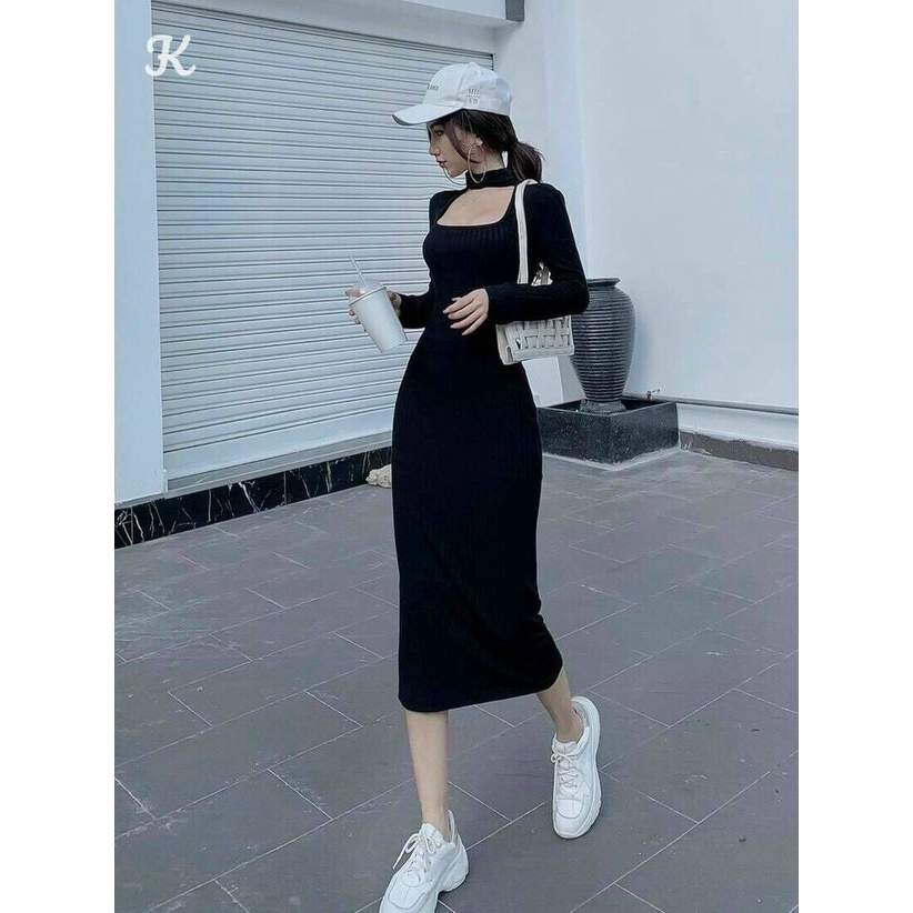 [Miễn Phí Ship 2022]ĐẦM THUN THU ĐÔNG BASIC MÀU ĐEN SIÊU TÔN DÁNG, CỔ ÁO VUÔNG JOKER HOTTREND 2021