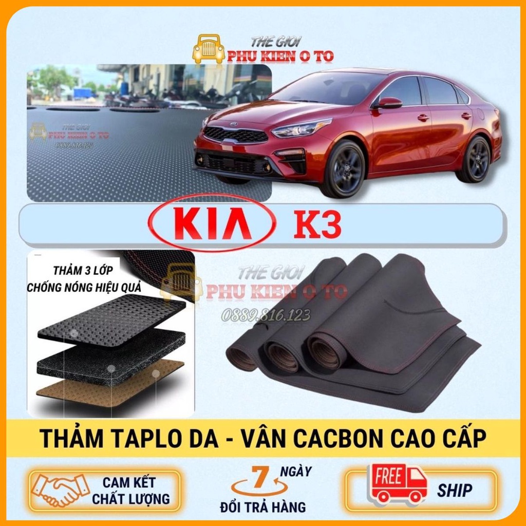 Thảm taplo Kia K3 2020 - 2022 da Cacbon cao cấp, chống nóng ô tô hiệu quả